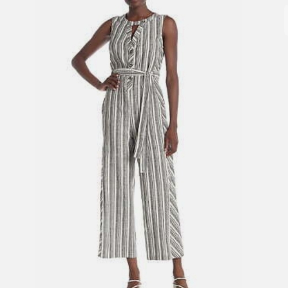 Laundry By Shelli Segal Striped Linen Viscose Blend Jumpsuit Size-12